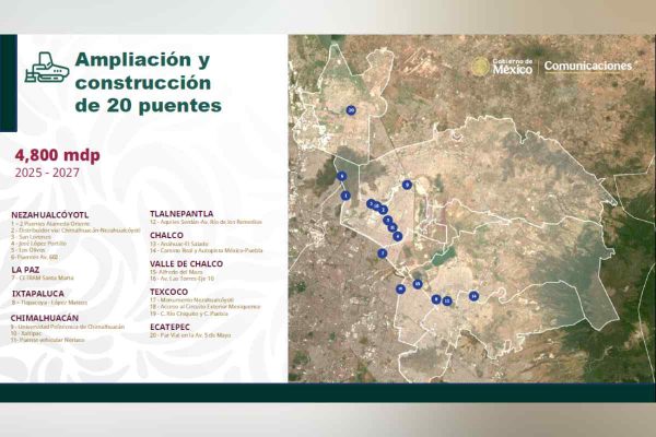 Ubicación de las ampliaciones y construcciones de puentes en el oriente del Estado de México