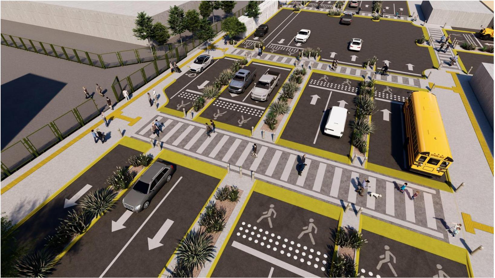 Maqueta del puente peatonal sobre la avenida Manuel Gómez Morín, justo frente a la escuela Club de Leones, en Ciudad Juárez, Chihuahua.