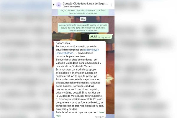 Así se ve la primera interacción con la Línea de Apoyo del Consejo Ciudadano