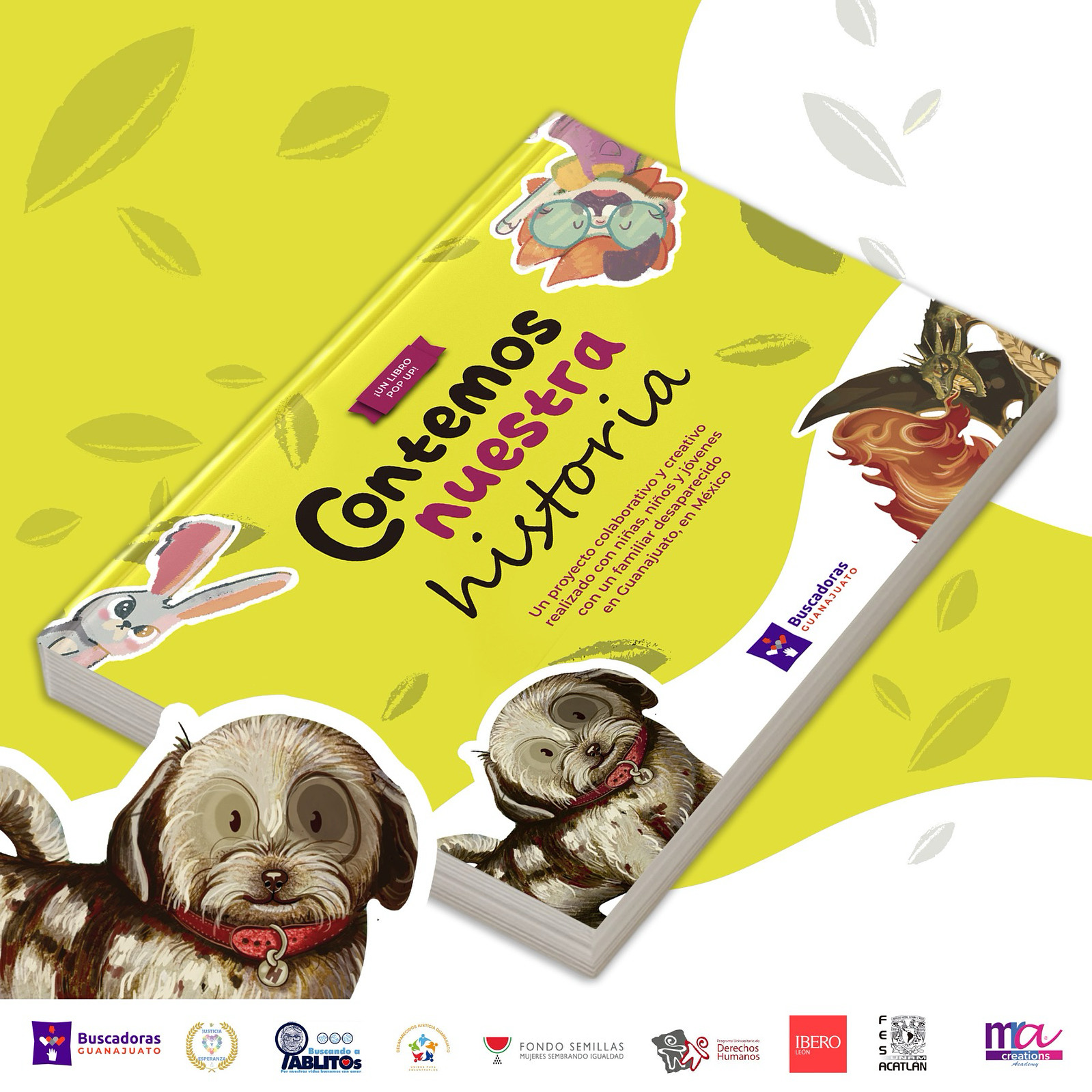 Portada de los audiocuentos creados por infancias y adolescencias con un familiar despaparecido en Guanajuato, México.