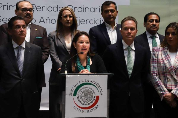 Karen Castrejón, presidenta del Partido Verde, tras la reunión plenaria
