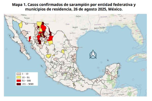 Mapa casos confirmados sarampión