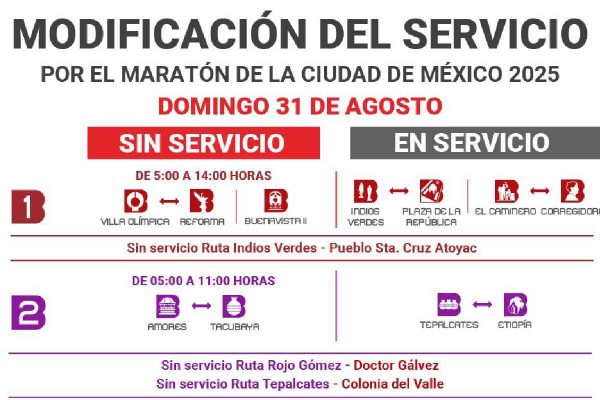 Modificación de servicio Metrobús por Maratón CDMX