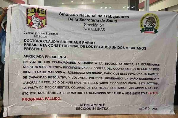 Sindicato de Salud exige renuncia de coordinador del IMSS-Bienestar en Tamaulipas por falta de pagos