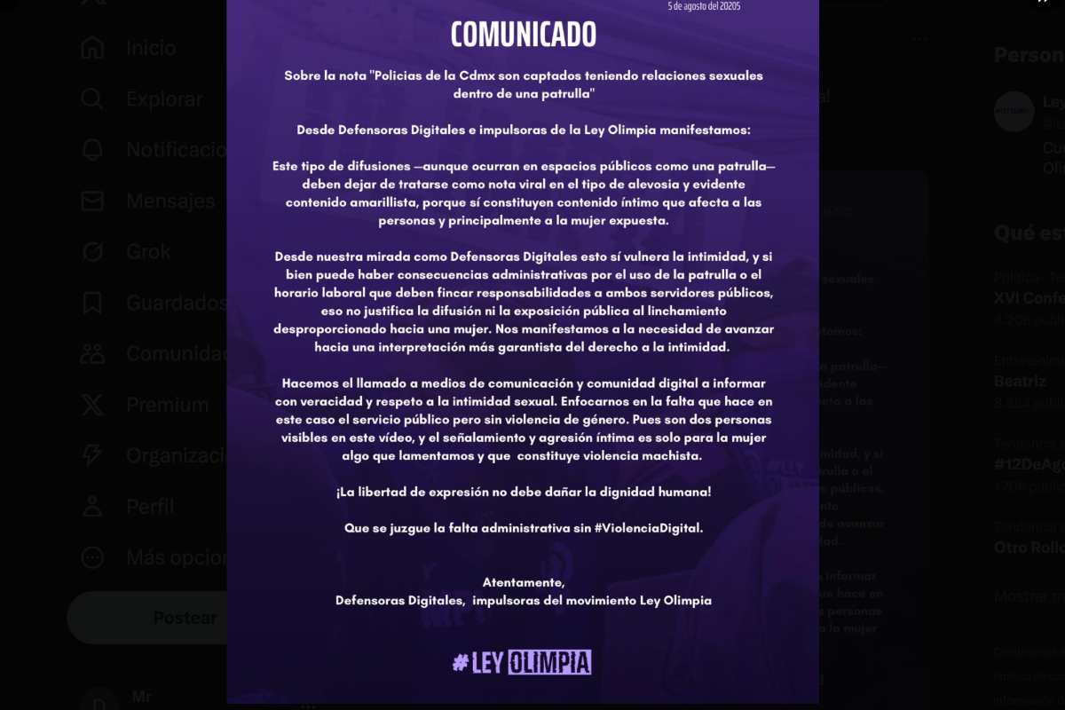No hay una sentencia contra quien difundió el video de policías realizando actos sexuales. El colectivo Olimpia denuncia violencia digital. 
