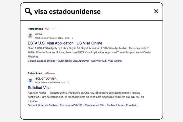 Ejemplo de resultados en el motor de búsqueda de Google.