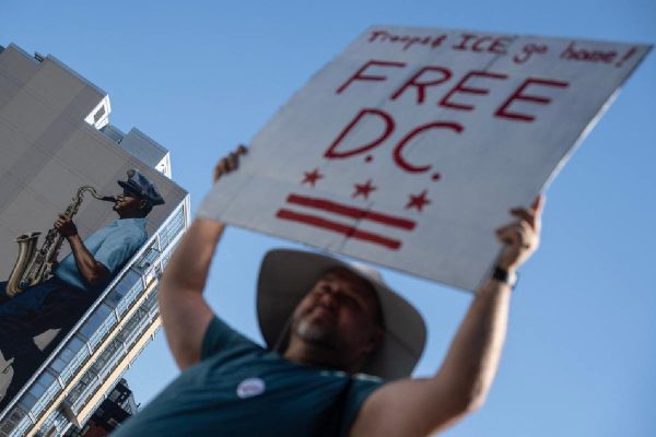 Manifestante protestando por la liberación de DC