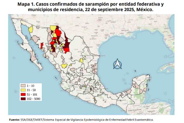 Mapa sarampión en México