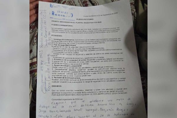 Pliego petitorio firmado por rectoría de alumnos del cch sur