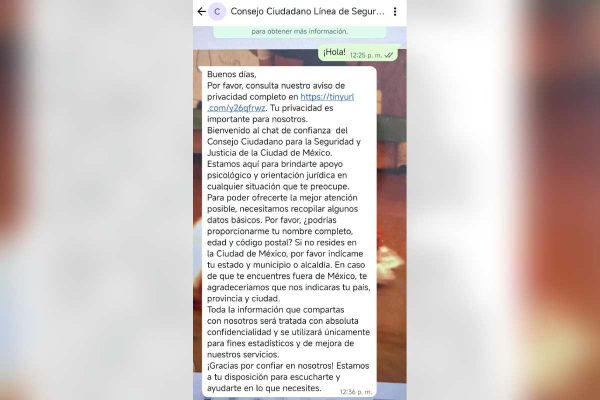 Primer mensaje del consejo ciudadano en su chat de confianza