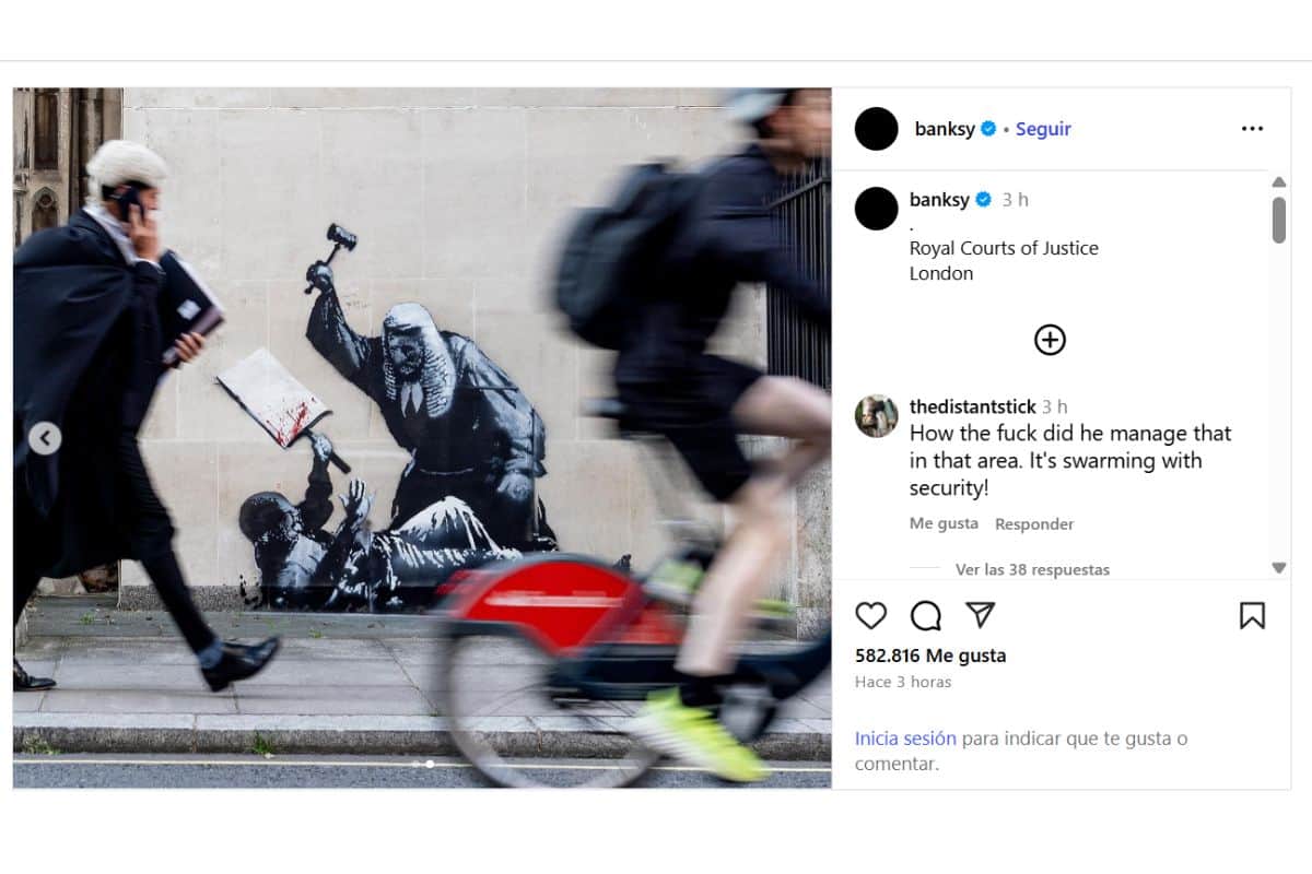 nueva obra banksy juez manifestante
