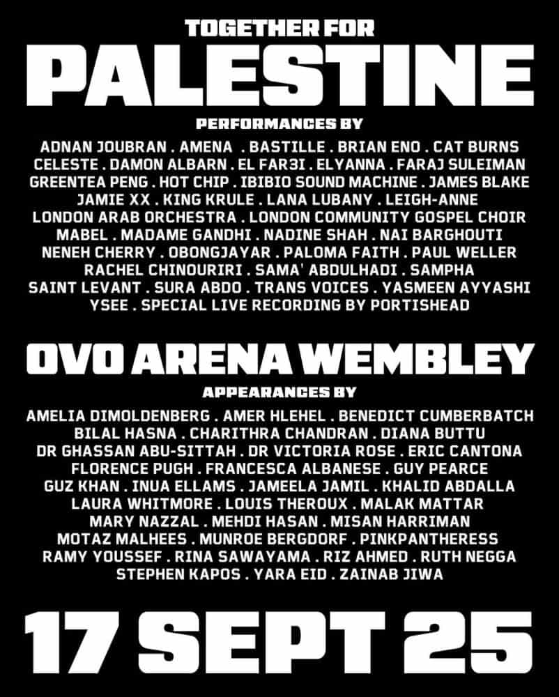 together for palestine lineup