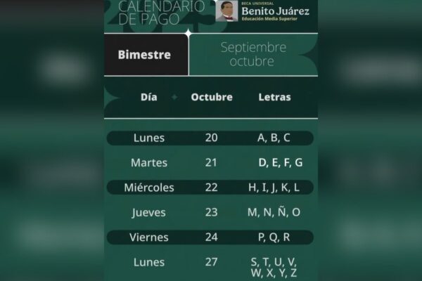 Calendario de pagos oficial beca Benito Juárez