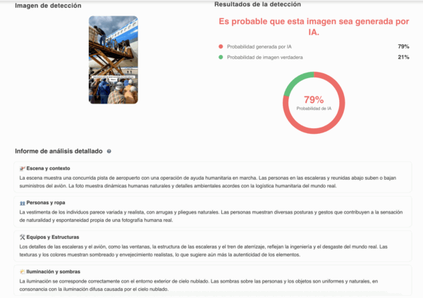 Fuente: Captura de pantalla de la herramienta de detección de IA. 