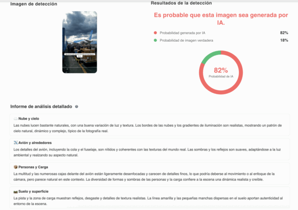 Fuente: Captura de pantalla de la herramienta de detección de IA. 