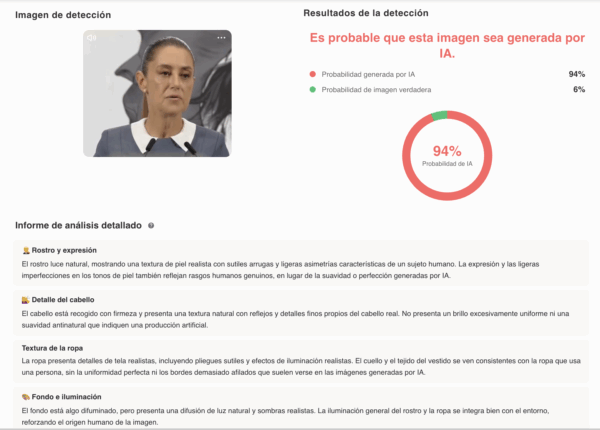 Fuente: Captura de pantalla de la herramienta de detección de IA.