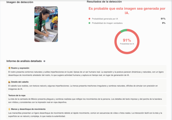 Fuente: Captura de pantalla de la herramienta de detección de IA.