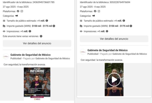 Captura de pantalla de la Biblioteca de Anuncios de Meta