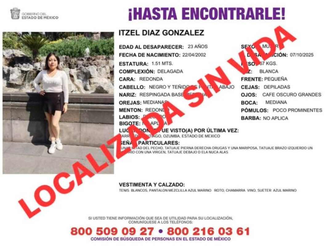 Localizan cuerpo de Itzel Díaz, joven desaparecida en Ozumba, Edomex