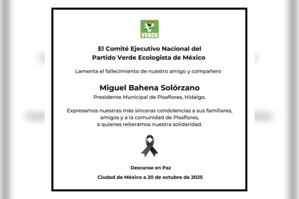 Partido Verde lamenta muerte de alcalde de Pisaflores