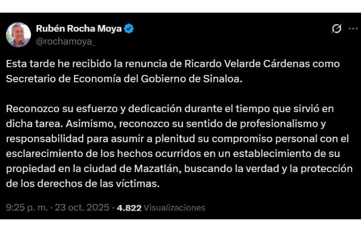 Ricardo Velarde renuncia como secretario de Economía en Sinaloa