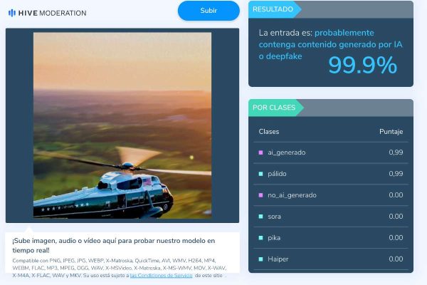 Fuente: Resultados de la herramienta Hive Moderation.