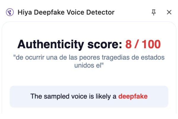 Fuente: Resultados de la herramienta Hiya Deepfake Voice Detector