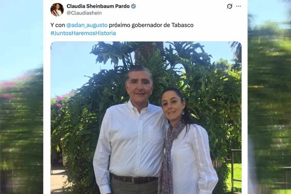 Fuente: Captura de pantalla de la fotografía entre Claudia Sheinbaum y Adán Augusto López publicada el 24 de marzo de 2018.