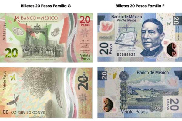 Fuente: Comparación de billetes de 20 pesos de las familias G y F de Banxico.