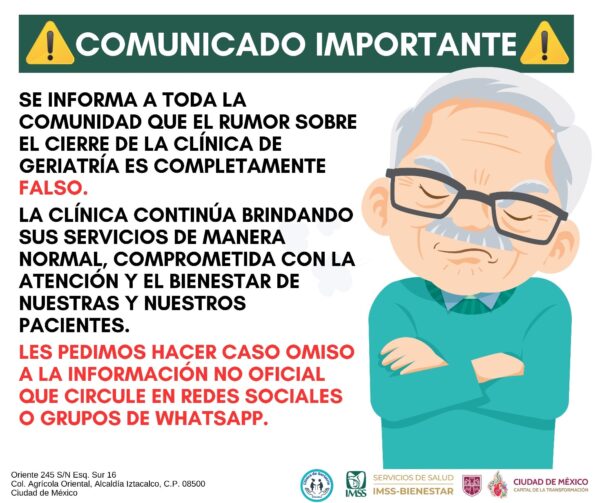 Es falso que cerrará la Clínica de Geriatría en Iztacalco, la publicación circula desde hace años y ya fue desmentida