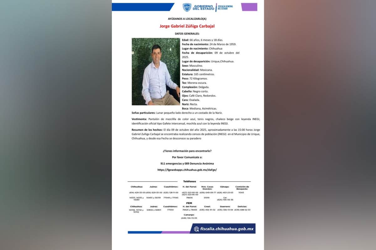 Desaparece encuestador del Inegi en Urique, Chihuahua