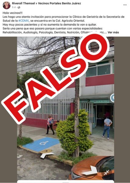 Es falso que cerrará la Clínica de Geriatría en Iztacalco, la publicación circula desde hace años y ya fue desmentida