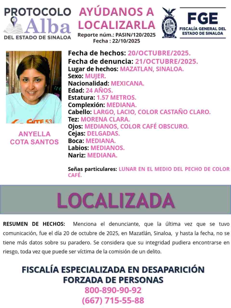 Anyella Cota, maestra de kínder desaparecida en Mazatlán, es localizada sin vida