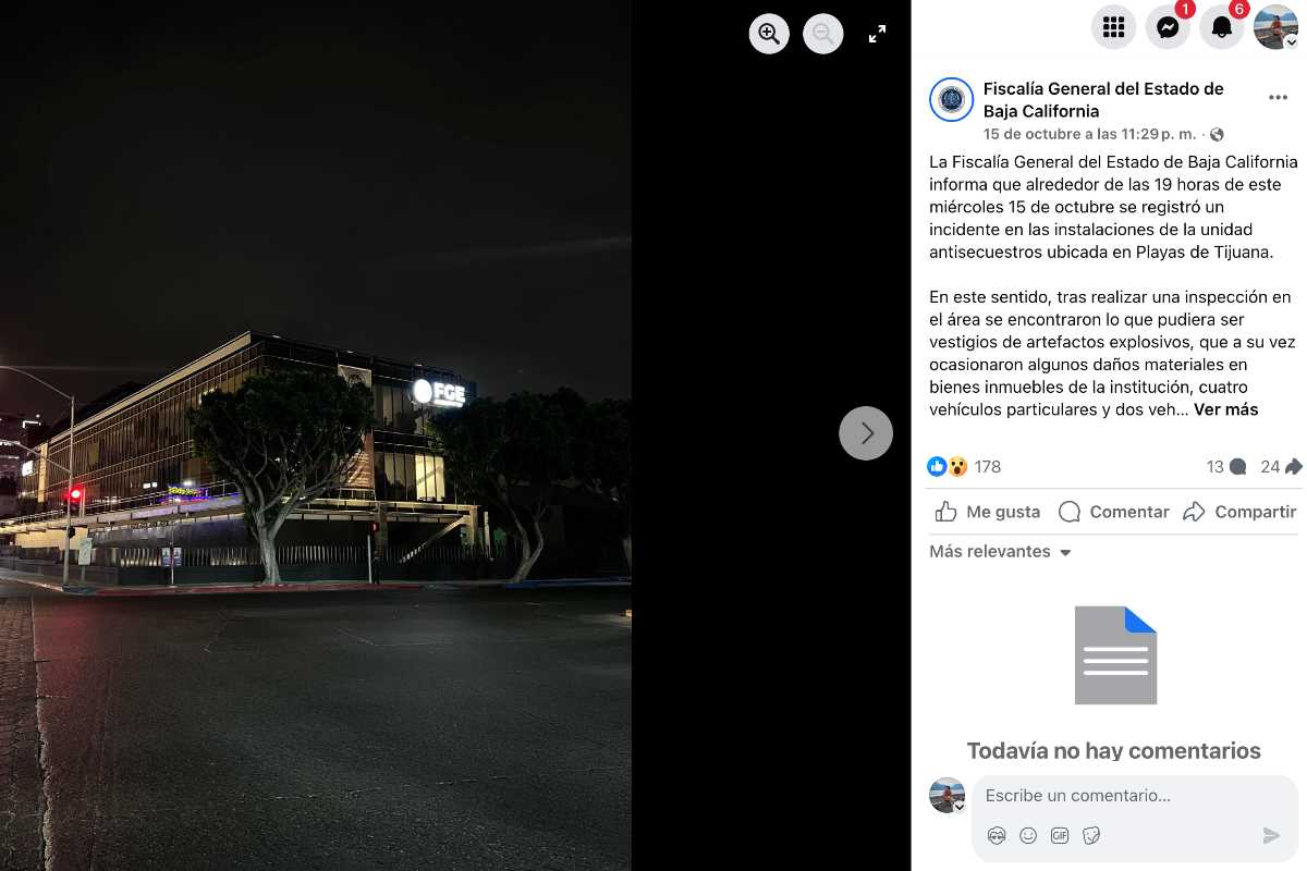 El video de un dron que circula en redes sociales fue grabado en Brasil; no corresponde a un ataque a las instalaciones de la Fiscalía en Tijuana.