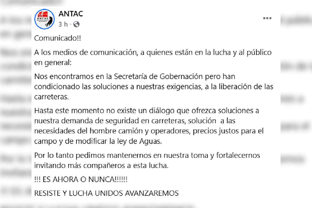 ANTAC protestas carreteras
