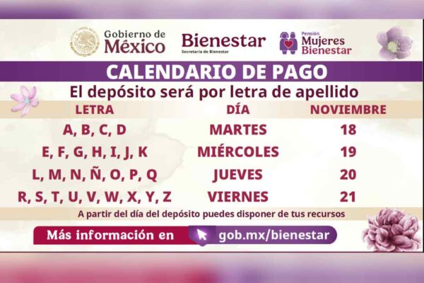 Calendario primer pago pensión mujeres bienestar