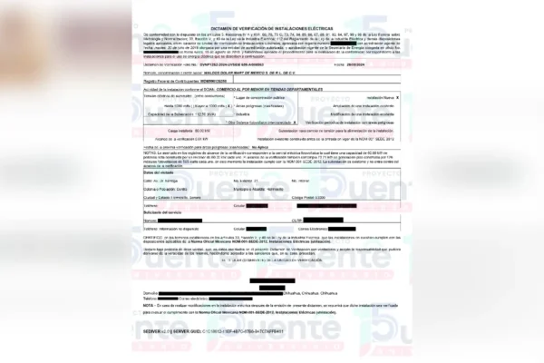 Dictamen de verificación de instalación eléctrica Waldos Hermosillo