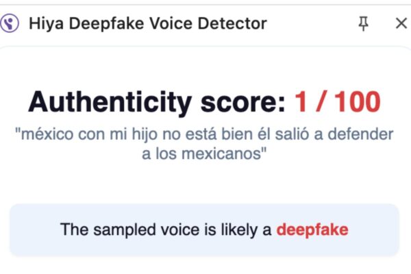 Fuente: Resultados arrojados por la herramienta Hiya Deepfake Voice Detector.
