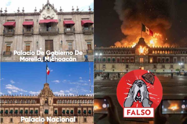 Fuente: Imágenes comparativas del Palacio de Gobierno de Morelia, Palacio Nacional y el que aparece en la publicación desinformante.