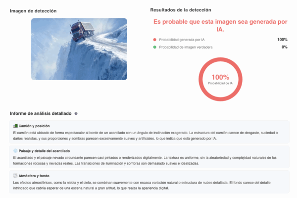 Fuente: Captura de pantalla de la herramienta de detección de uso de IA. 