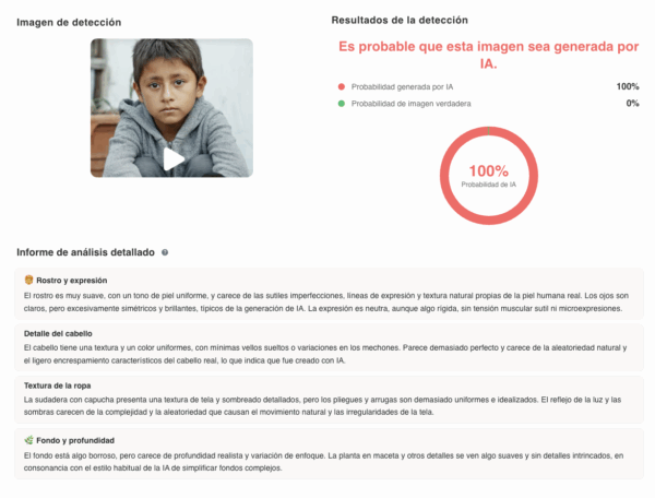 Fuente: Captura de pantalla de la herramienta de detección de uso de IA. 