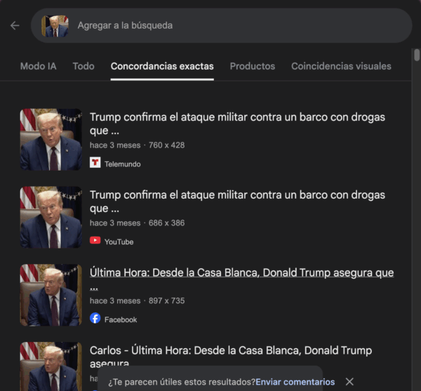 Fuente: Captura de pantalla de la búsqueda inversa en Google Lens. 