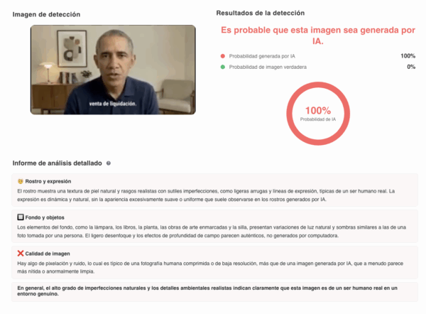 Fuente: Captura de pantalla del uso de la herramienta de detección de IA.