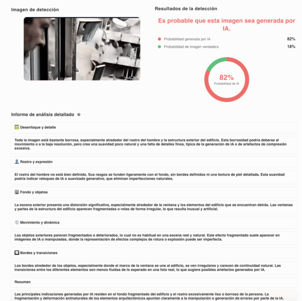 Fuente: Captura de pantalla del uso de la herramienta de detección de IA. 