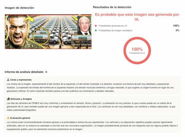 Fuente: Captura de pantalla del uso de la herramienta de detección de IA.