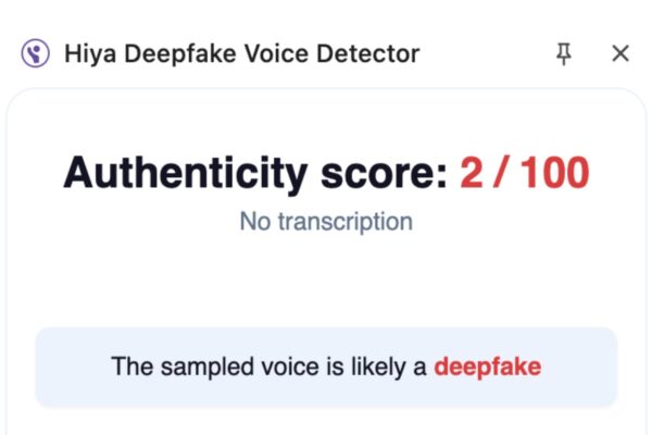 Fuente: Resultados de la herramienta Hiya Deepfake Voice Detector.