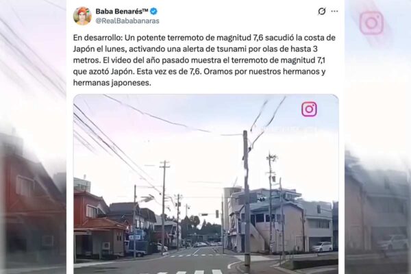 Fuente: Captura de pantalla de usuario de X que especificó que video de sismo fue tomado en 2024.