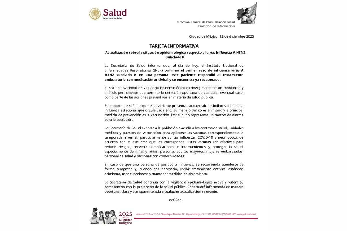 En redes sociales circula desinformación sobre la nueva cepa de influenza que este 12 de diciembre tuvo su primer caso reportado en México. Especialistas aclaran que no hay riesgo de pandemia y que esta variante no provoca una enfermedad más grave.