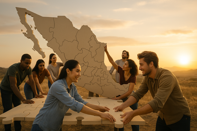 Imagen creada por Roberto Heycher Cardiel Soto con la herramienta ChatGPT 2025. Simboliza la construcción colectiva y plural de un país en paz.