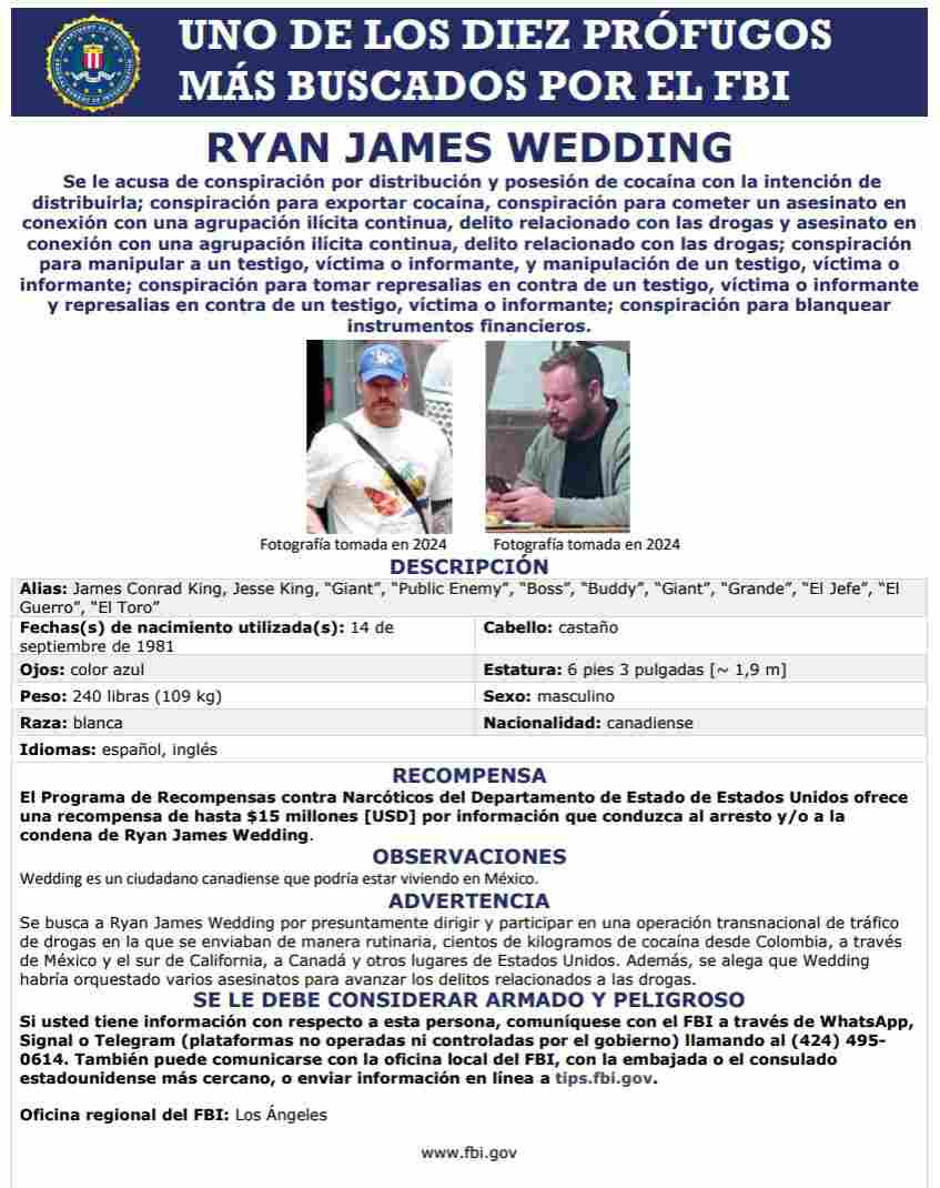 FBI busca en México a Ryan James Wedding, exatleta olímpico ligado al Cártel de Sinaloa; ofrece 15 mdd por su captura